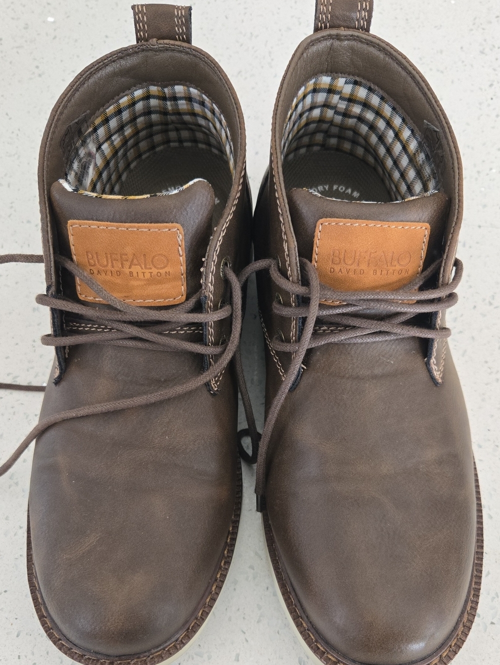 Buffalo David Bitton Men's Dark Brown Leather Chukka Boots with Tan Logo Patch